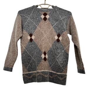 Segue Vintage Soft Sweater Argyle Silk/Nylon/Angora/Wool preppy academia
